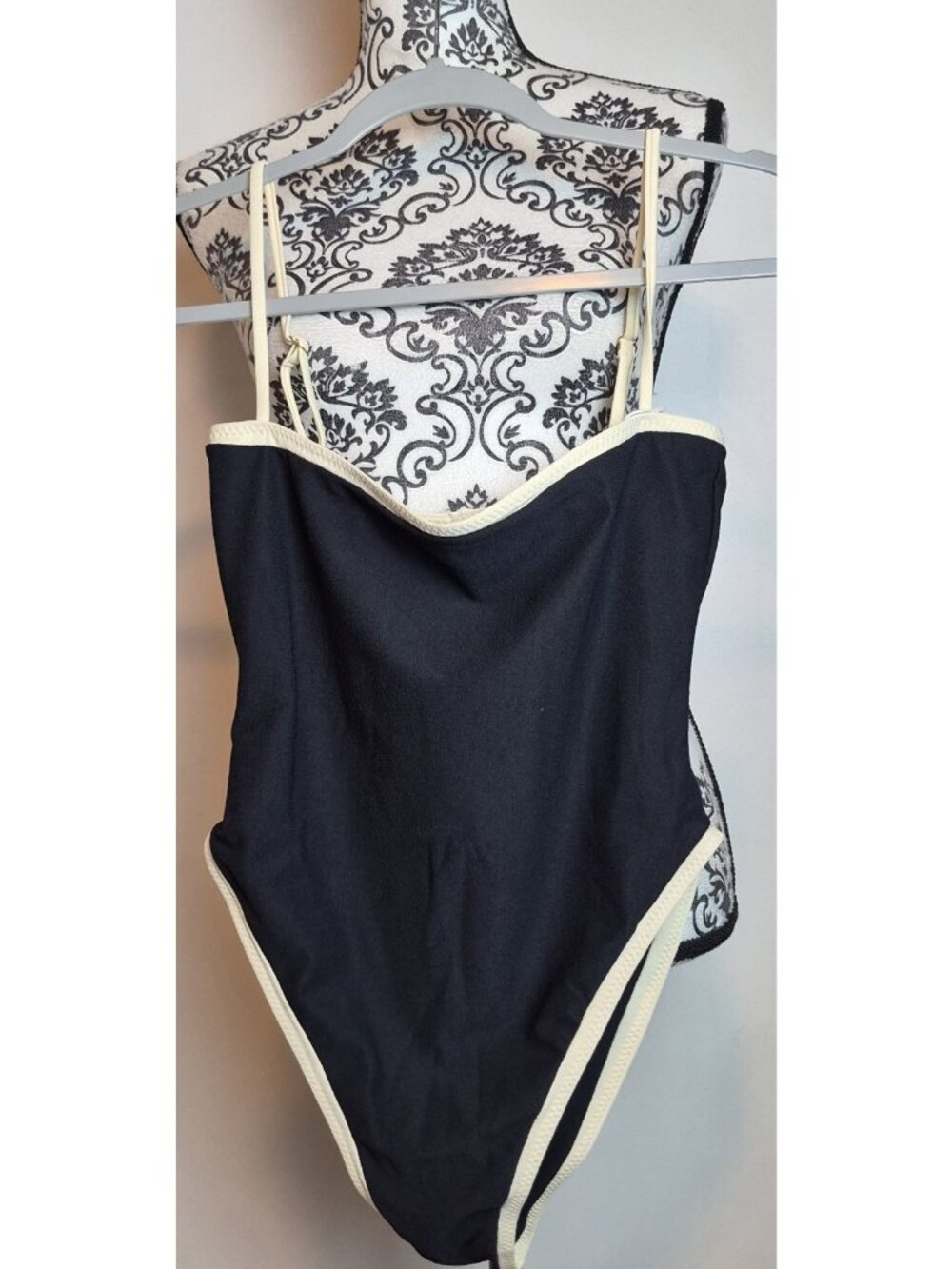 SAME Los Angeles One Piece Swimsuit NWT Small Black Faux Suede High Cut Swim
